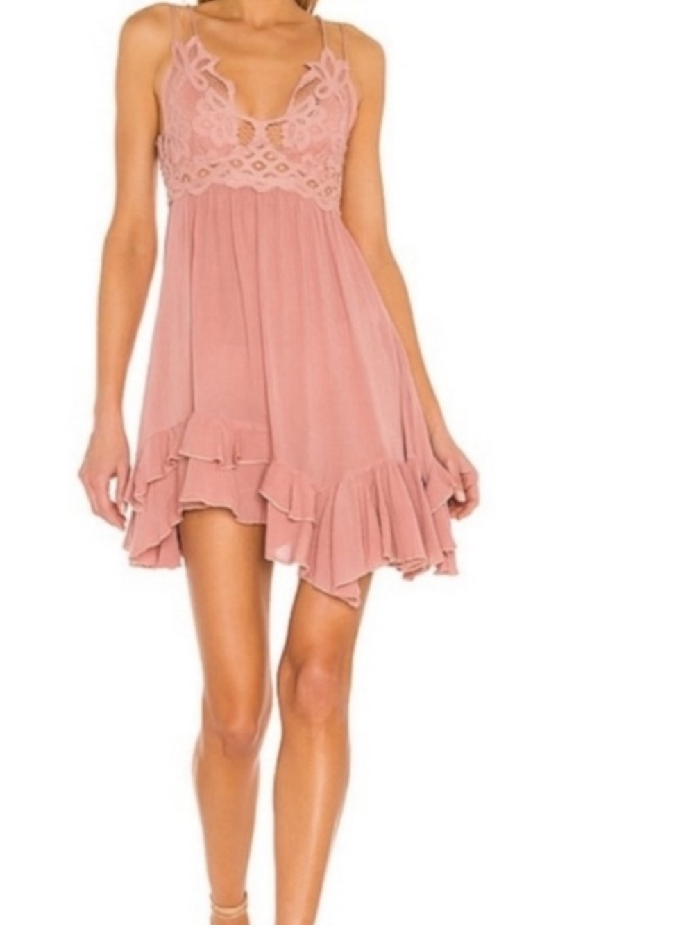 Free People Rose Lace-Trim Ruffle Mini Dress